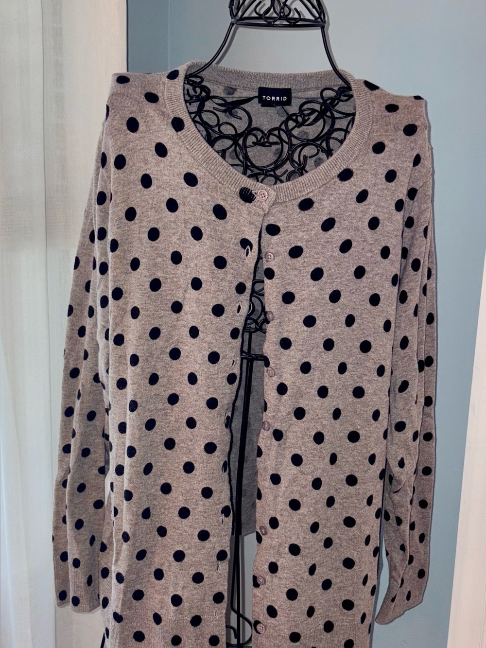Torrid Gray Cardigan with Black Polka Dot Print size 3